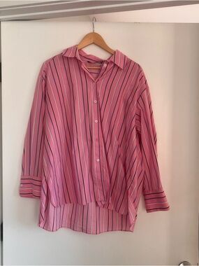 Zara Pink Striped Button Down Shirt | Everyday Oversized